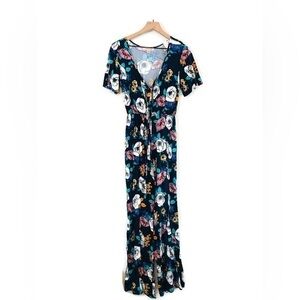 Band of Gypsies Short Sleeve Floral Print Plunge Tie Front Jumpsuit size Small 6